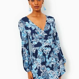NWT Lilly Pulitzer Rita Long Sleeved Romper in Low Tide Navy Boquet All Day